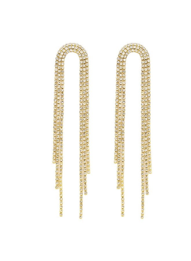 SELOVO Large Tassel Dangling Dangly Earrings Crystal Statement Dangle Earrings Gold Tone - Image 1