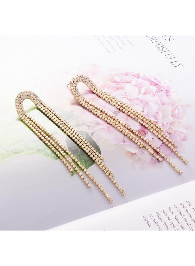 SELOVO Large Tassel Dangling Dangly Earrings Crystal Statement Dangle Earrings Gold Tone - Image 2
