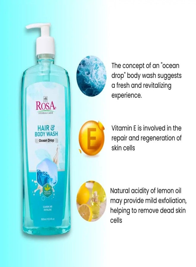 Rosa Ocean Drop Hair & Body Wash For Unisex | Lemon, Vitamin-E & Mix Fruit Cleansing and Revitalizing I Bright Skin I Unisex - (Pack of 1-500) ml - Image 4