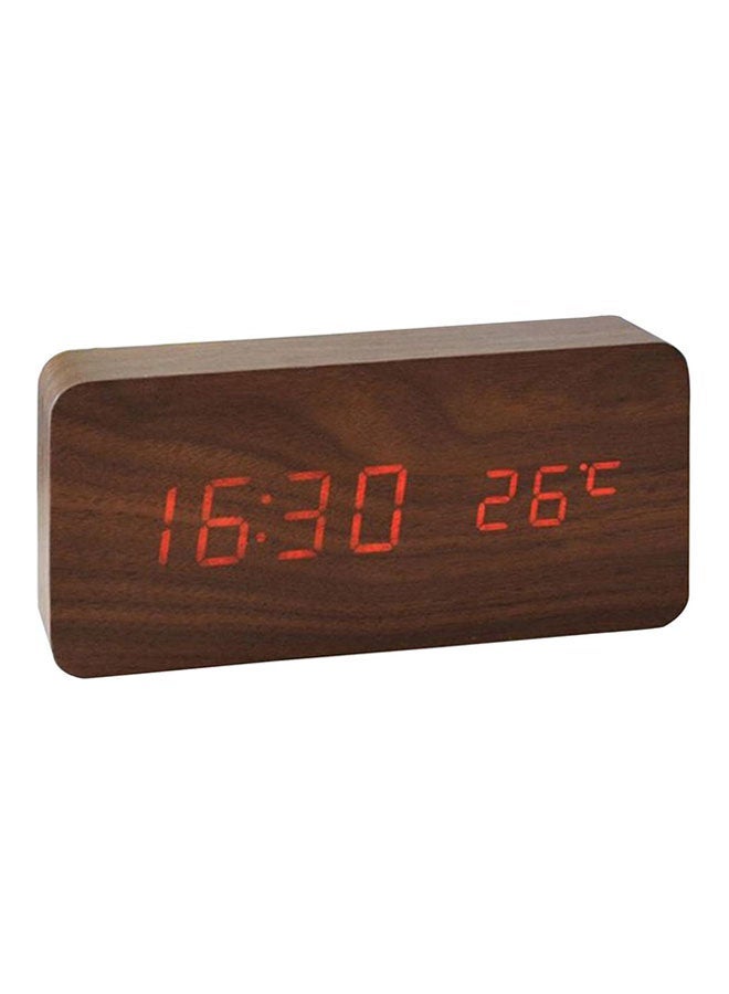 NIBEMINENT LED Wood Grain Alarm Clock With Temperature Display Brown
