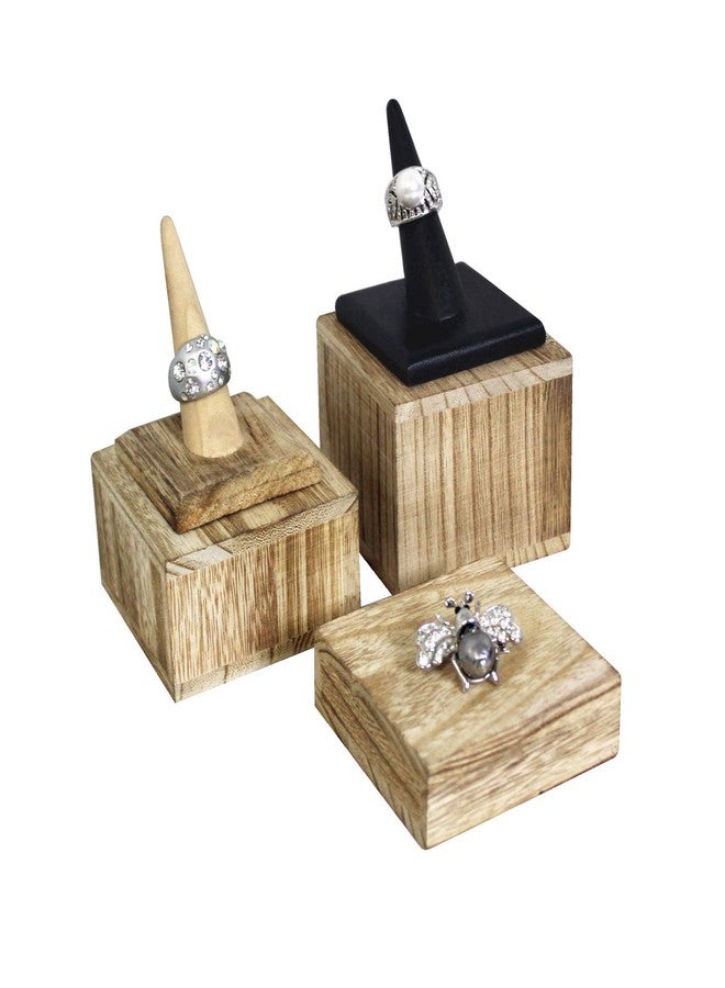 MOOCA 3-Piece Wooden Square Risers for Display Jewelry and Accessories Stand, Wood Display Stand, Oak Color - Image 3