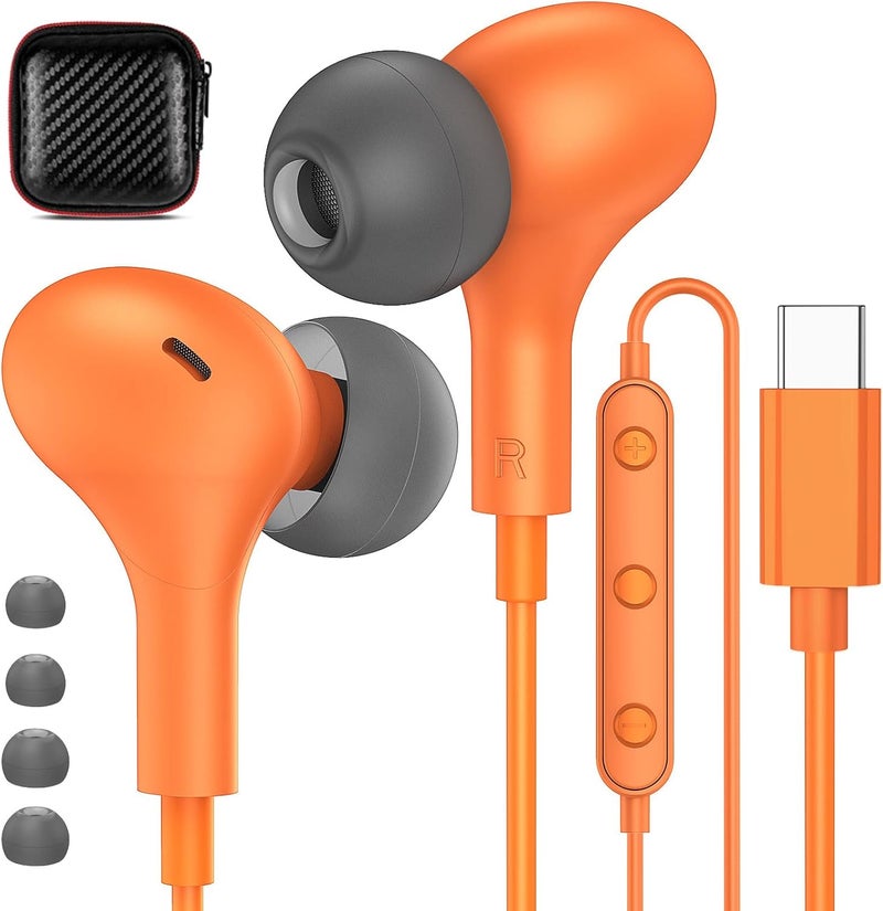 APETOO USB C Headphones for iPhone 17 16 15 Pro Galaxy S25 Wired Earbuds with Microphone for Samsung S24 S23 S22 S21 S20 FE Ultra, Magnetic Noise Canceling in-Ear Type C Earpone for iPad 10 Pixel 9 8, Orange - Image 1