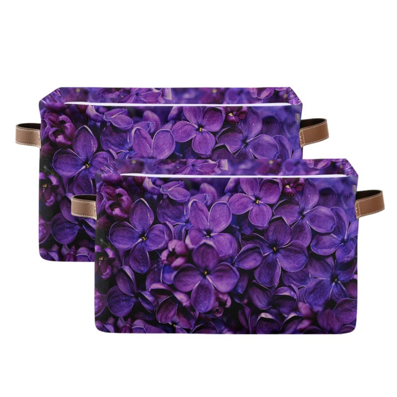 xigua Spring Lilac Purple Floral Large Storage Basket Foldable Storage Basket Waterproof Coating Storage Box with Handle Toy Storage Bag for Home School  Office 2PCS