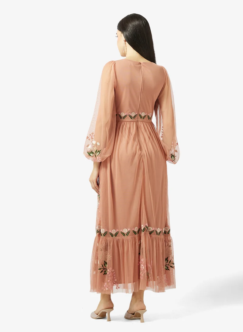 Maya Embroidered Tulle Wrap Maxi Dress