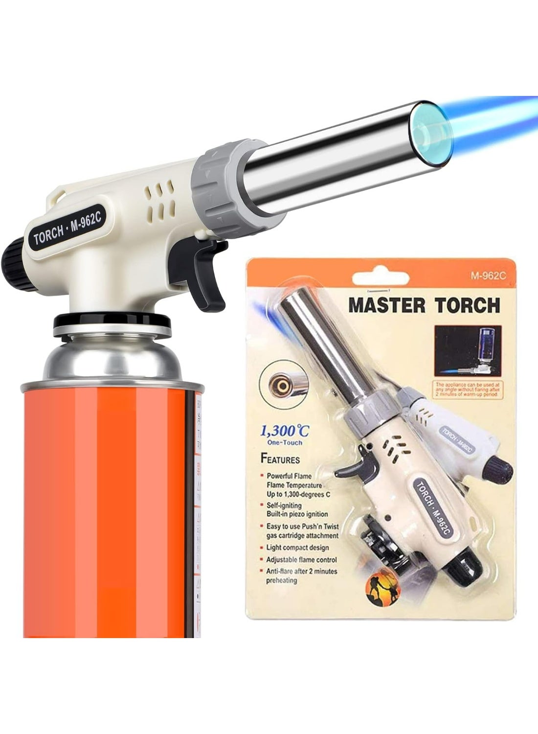 Culinary Professional Kitchen Butane Torch, Upgrade Creme Brulee Blow Torch for Cooking, Adjustable Flame with Reverse Use (Butane Gas Not Included)