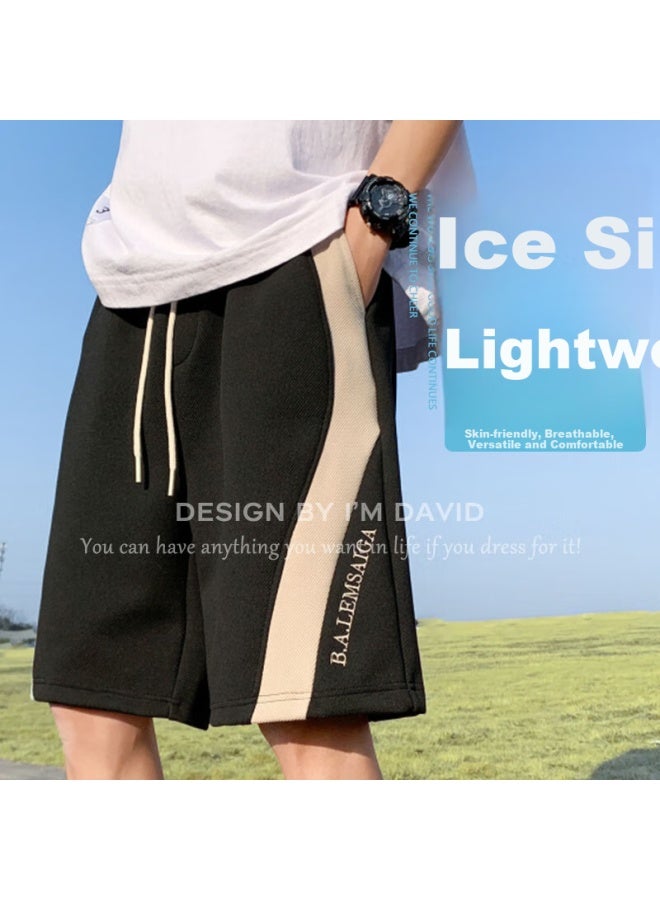 I'm David Men's Shorts, Summer Loose-fit, Plus Size, Knee-length, Elastic Waist, Beach Shorts, Casual Mid-length Pants, Dark Gray, Size M
