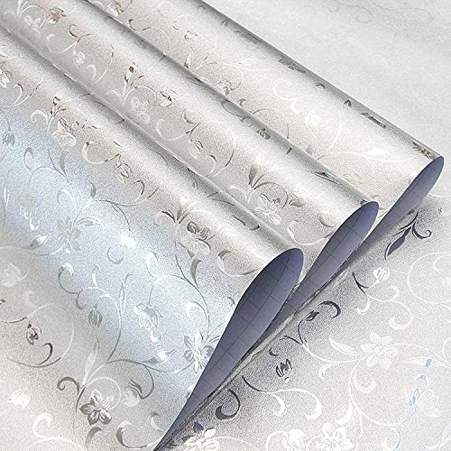 Elton Kitchen Oil-Proof Waterproof Self Adhesive Stickers Wallpaper Heat Resistant Aluminum Foil for Countertop Cabinet Chimney Drawer Shelf Liner (30X300cm) Silver foil Floral - Image 1