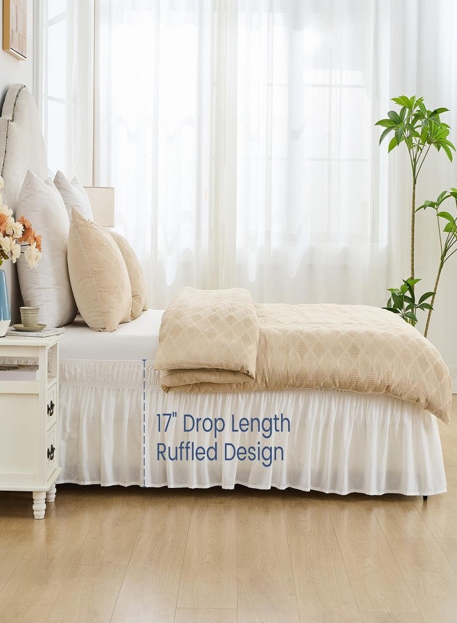 BISELINA Wrap Around Bed Skirts 17" Drop, Cotton Adjustable Elastic Dust Ruffles Easy Fit Wrinkle & Fade Resistant Soft Cozy Elegant Luxurious Bedding - White, Queen Size - Image 5