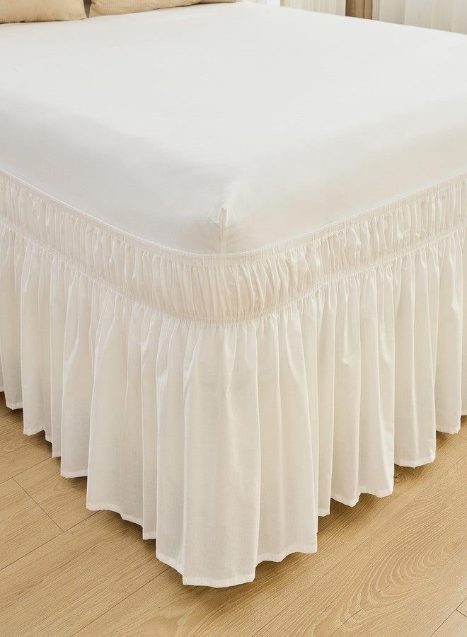 BISELINA Wrap Around Bed Skirts 17" Drop, Cotton Adjustable Elastic Dust Ruffles Easy Fit Wrinkle & Fade Resistant Soft Cozy Elegant Luxurious Bedding - White, Queen Size - Image 1