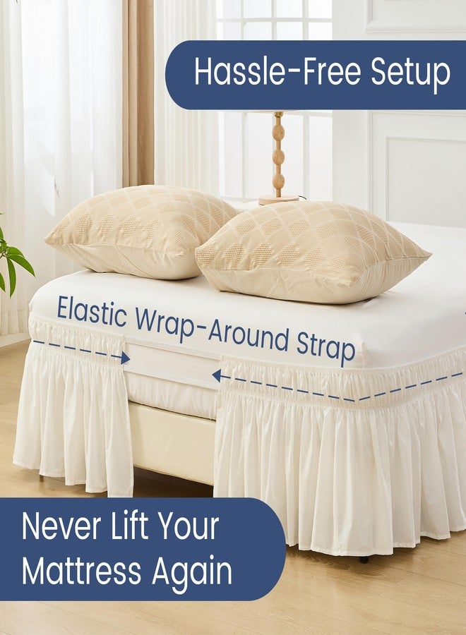 BISELINA Wrap Around Bed Skirts 17" Drop, Cotton Adjustable Elastic Dust Ruffles Easy Fit Wrinkle & Fade Resistant Soft Cozy Elegant Luxurious Bedding - White, Queen Size - Image 3