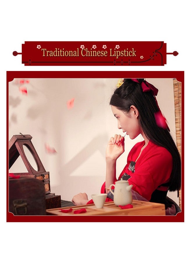 Grospe Traditional Chinese Lipstick,Chinese Ancient Style Lipstick,12 PCS Makeup Rouge Lipstick Papers,Non-stick Cup,Long-lasting Matte with Red Storage Box - Image 3