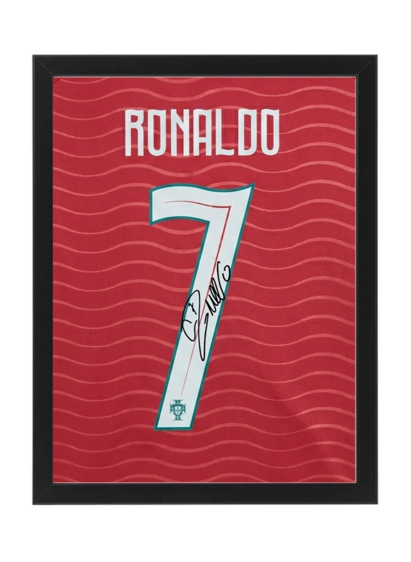 Cristiano Ronaldo Portugal Jersey #7 World Cup 2026 with Printed Autograph Framed Poster 30x40cm , Soccer Memorabilia Gift for Football Fans