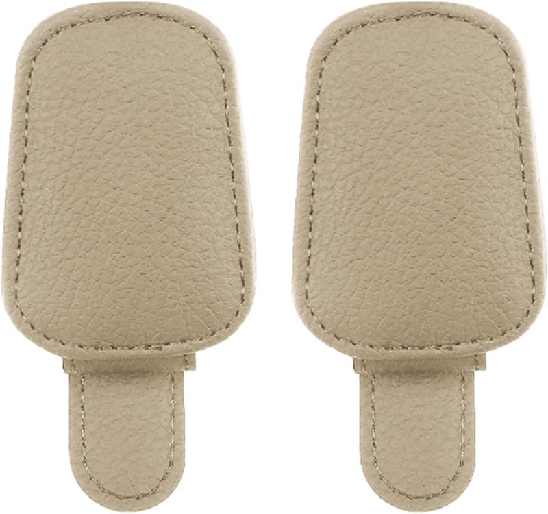 JVCV® 2 Packs Sunglasses Holders for Car Visor - Magnetic Leather Sunglasses Holder and Ticket Card Clip - Car Visor Accessories (2 Pack - Beige) - Image 1