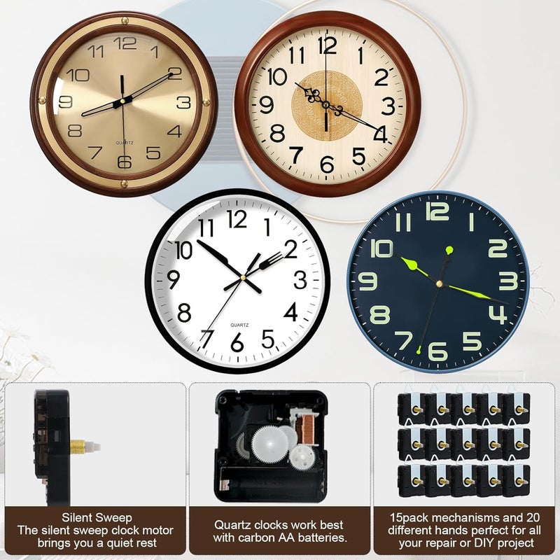 FACULX 15 Pack Clock Mechanism Replacement Kit with 19 Pairs Clock Hands, Replacement and Custom Clock Clock Movement Motor Kit for Clock Repair (Thread Length 3/4 inch) - Image 5