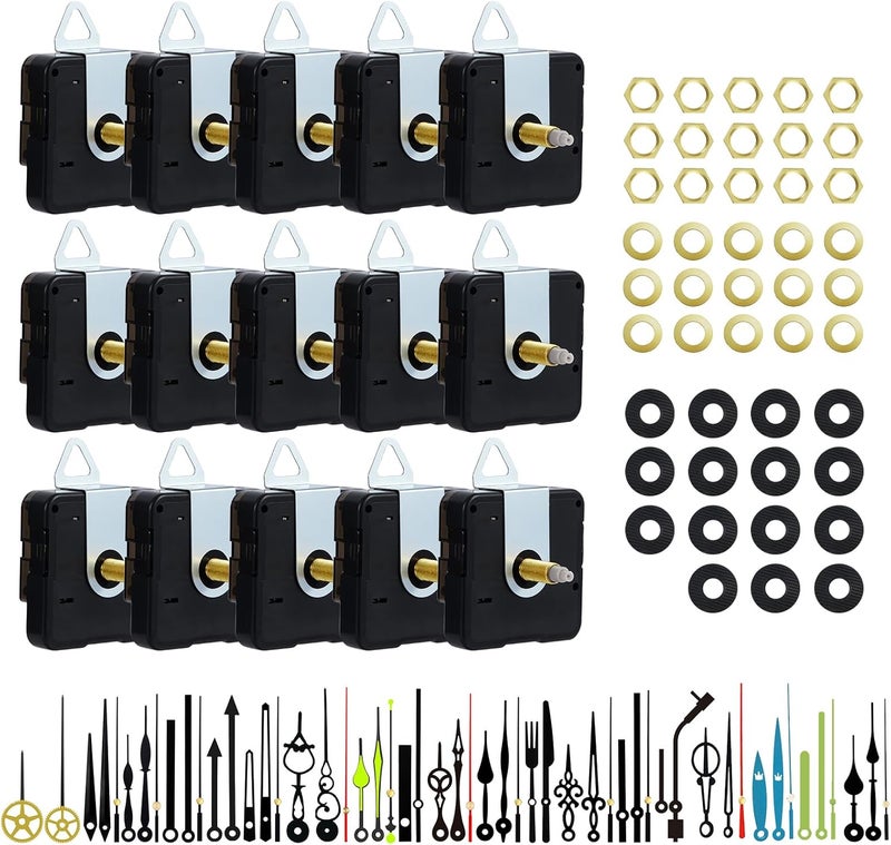 FACULX 15 Pack Clock Mechanism Replacement Kit with 19 Pairs Clock Hands, Replacement and Custom Clock Clock Movement Motor Kit for Clock Repair (Thread Length 3/4 inch) - Image 1