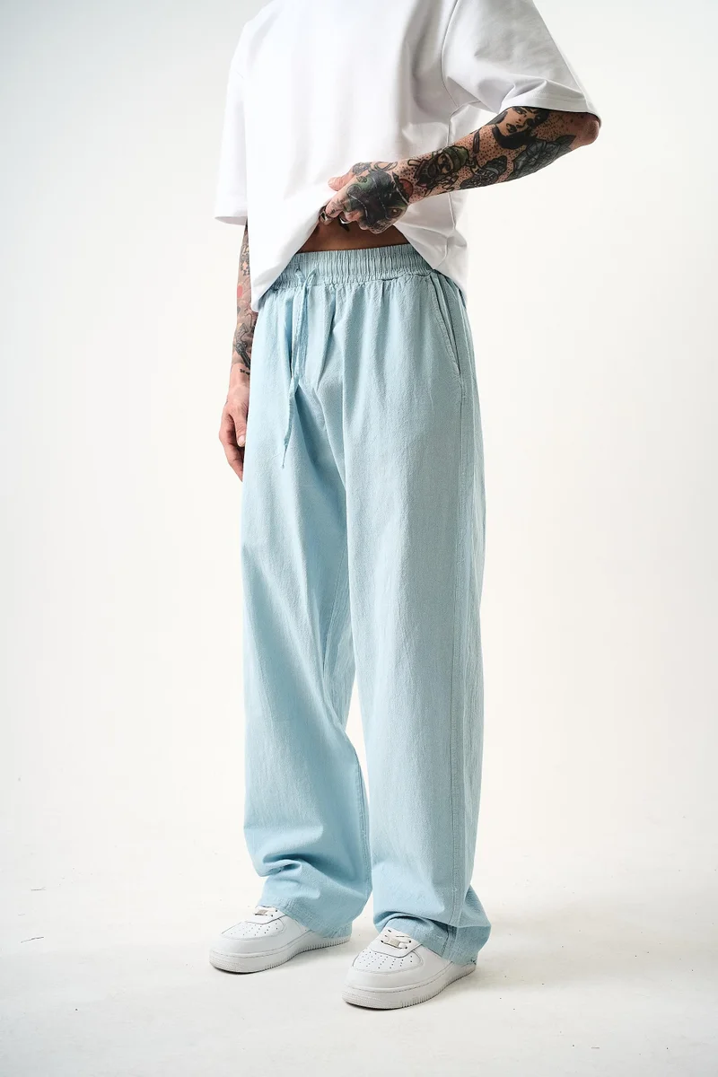 RESPIRE Men's Muslin Fabric Baggy Trousers, Baby Blue