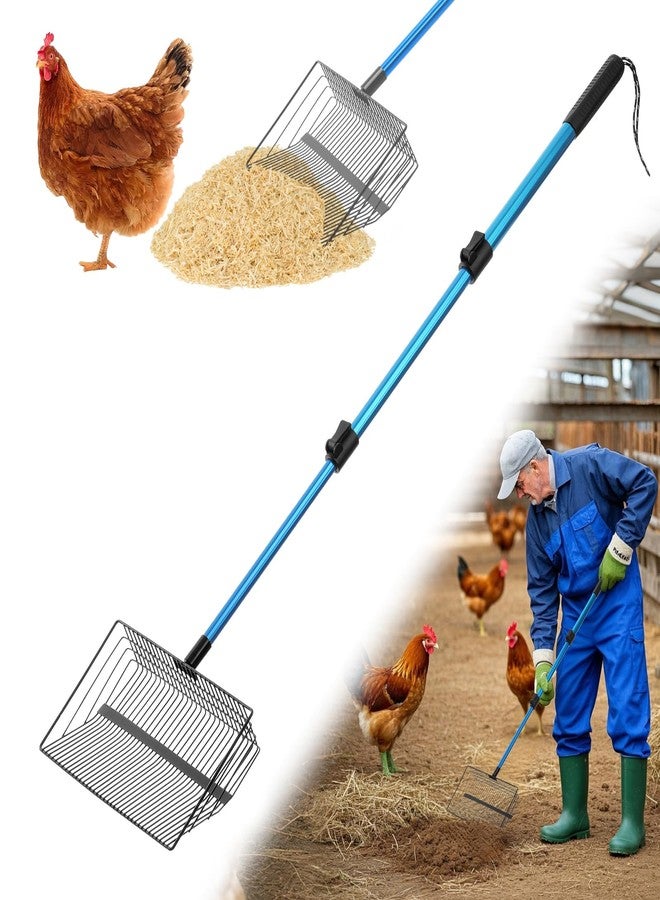 بولاردوك مجرفة ومجرفة بولاردك لفضلات الدجاج: مجرفة متينة من الفولاذ المقاوم للصدأ، مزودة بغربال رملي ومقبض قابل للتعديل لتنظيف حظائر الدجاج وفضلات الحيوانات الأليفة (22-41 بوصة) | مستلزمات الدجاج - Image 1