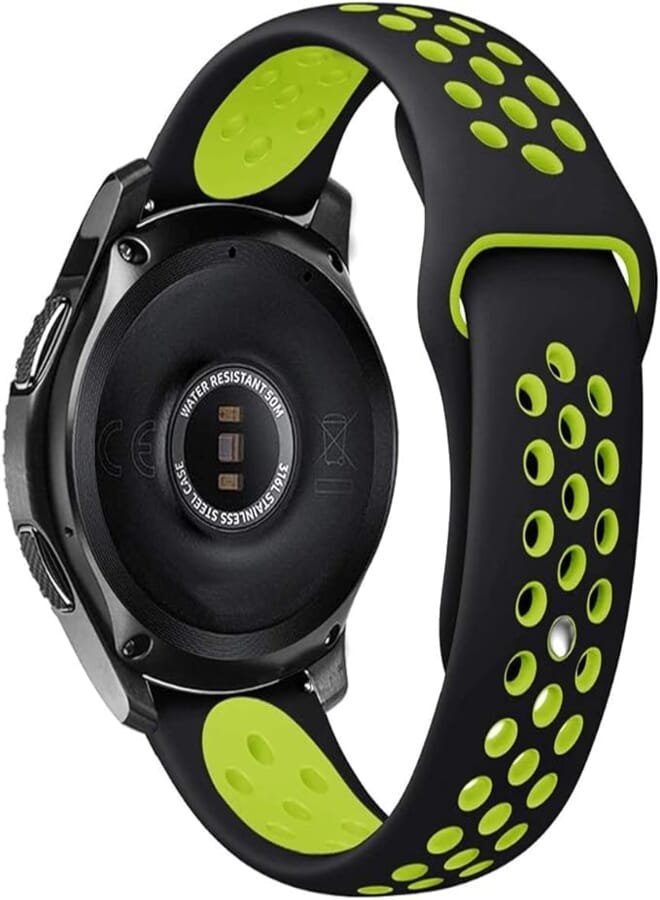 For Samsung Gear S3 / Galaxy Watch / Huawei GT2 / Fossil Breathable Sport Band Design with Air Holes and Quick Release Pin - Double Colors Strap - Black / Yellow