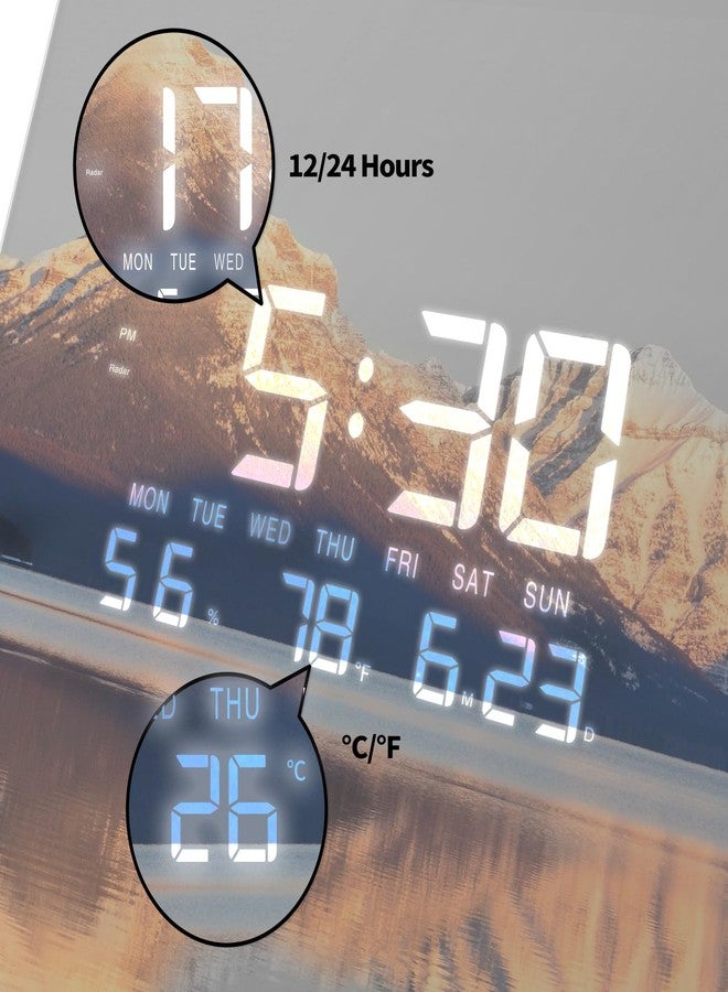 SCOAGE Lighted Analog Wall Clock Smart Digital Calendar Sunrise Lake LED Clock Wall with Temperature Day Corner Modern Wall Clock with Light for Bedroom Garage Living Room Kitchen Decorative 12 Inch - Image 4