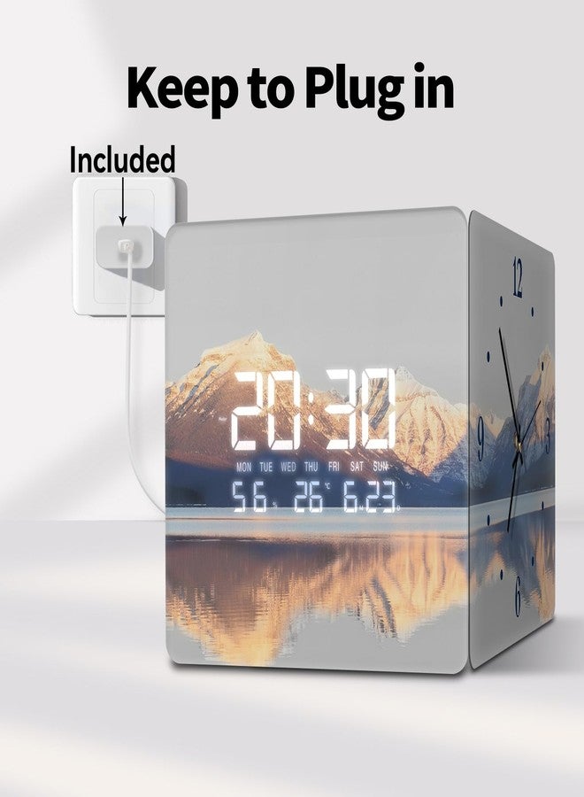 SCOAGE Lighted Analog Wall Clock Smart Digital Calendar Sunrise Lake LED Clock Wall with Temperature Day Corner Modern Wall Clock with Light for Bedroom Garage Living Room Kitchen Decorative 12 Inch - Image 5
