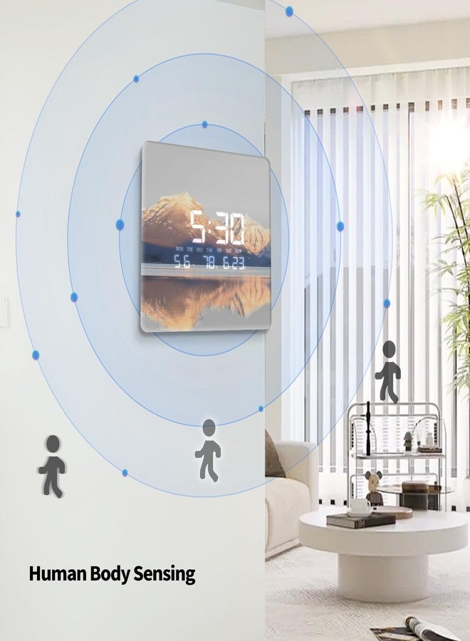 SCOAGE Lighted Analog Wall Clock Smart Digital Calendar Sunrise Lake LED Clock Wall with Temperature Day Corner Modern Wall Clock with Light for Bedroom Garage Living Room Kitchen Decorative 12 Inch - Image 2