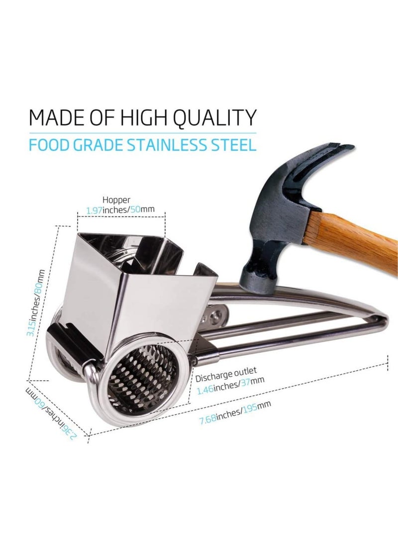 Rotary Cheese Grater, Stainless Steel Manual Handheld Cheese Grater, Shredder Cutter with 3 Drum Blades, for Grating Hard Cheese Chocolate Nuts, Food Grade Stainless Steel, Dishwasher Safe - Image 2
