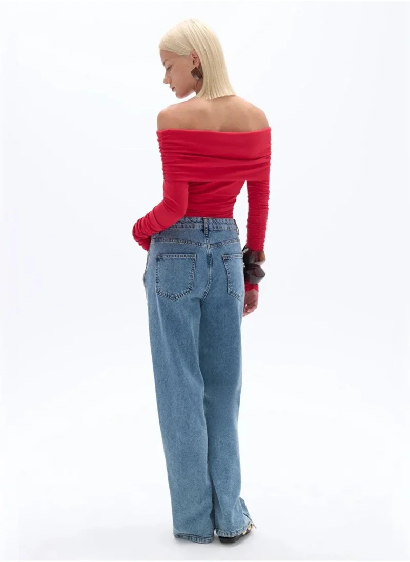 نوكتورن Pleated Detailed Open Shouldered Blouse