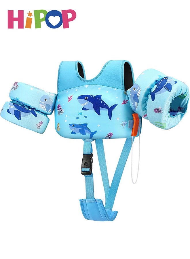 HIPOP Toddler Swim Vest, Toddler Floaties Fit 13-30 Lbs, Swim Trainer Vests with Adjustable Strap & Whistle, Pool Float Jacket Arm Floaties Baby Floatie Water Wing, Pool Sea Swimming Aid (Blue Shark) - Image 1