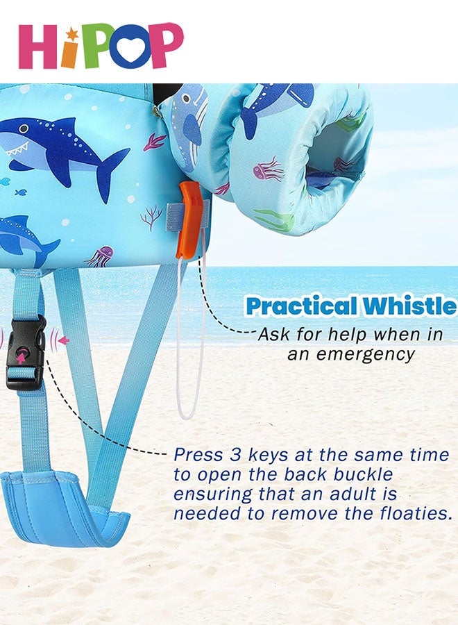 HIPOP Toddler Swim Vest, Toddler Floaties Fit 13-30 Lbs, Swim Trainer Vests with Adjustable Strap & Whistle, Pool Float Jacket Arm Floaties Baby Floatie Water Wing, Pool Sea Swimming Aid (Blue Shark) - Image 3