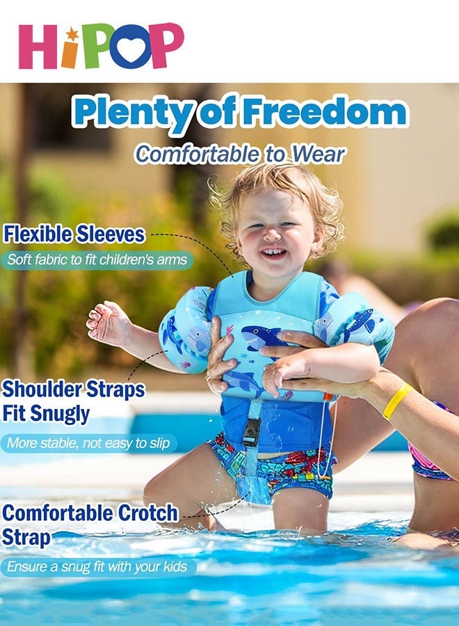 HIPOP Toddler Swim Vest, Toddler Floaties Fit 13-30 Lbs, Swim Trainer Vests with Adjustable Strap & Whistle, Pool Float Jacket Arm Floaties Baby Floatie Water Wing, Pool Sea Swimming Aid (Blue Shark) - Image 4