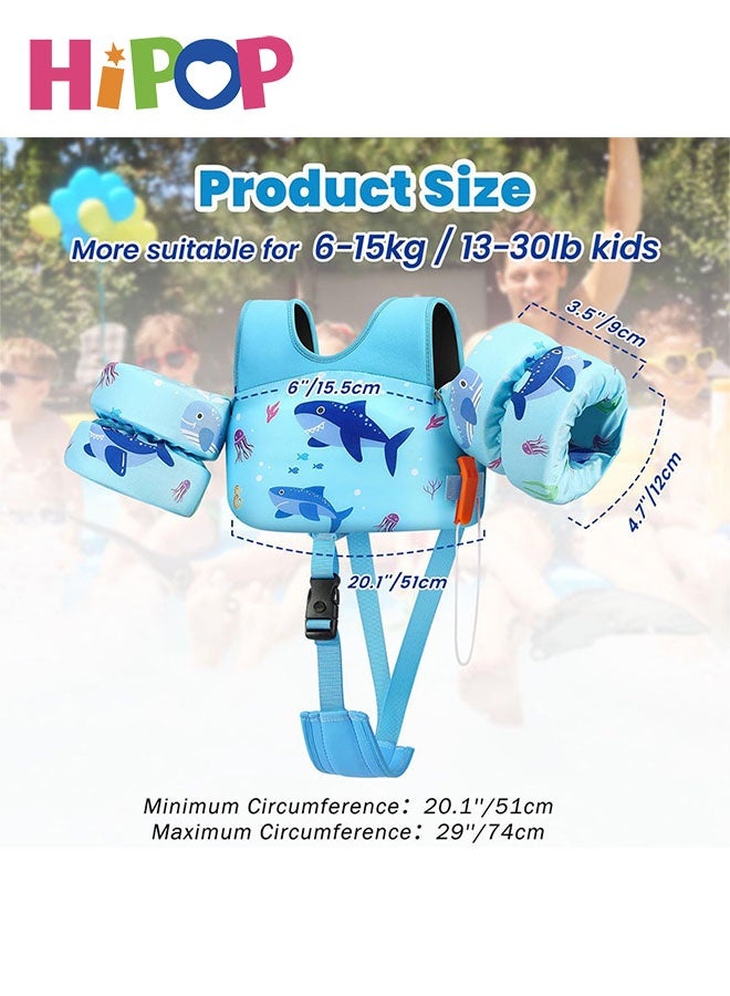 HIPOP Toddler Swim Vest, Toddler Floaties Fit 13-30 Lbs, Swim Trainer Vests with Adjustable Strap & Whistle, Pool Float Jacket Arm Floaties Baby Floatie Water Wing, Pool Sea Swimming Aid (Blue Shark) - Image 2