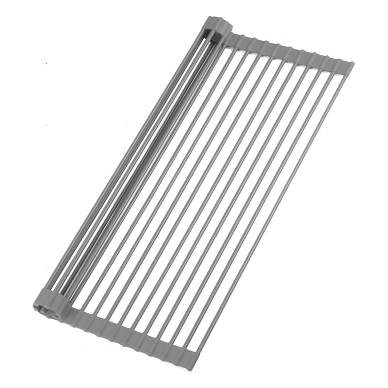 Kruvad Over The Sink Drying Mat Dish Roll Multipurpose Dish Drainer Fruits Vegetable Rinser SiliconeCoated Stainless Steel Warm Gray Large 52 x 345 Dish Roll Rack - Image 1