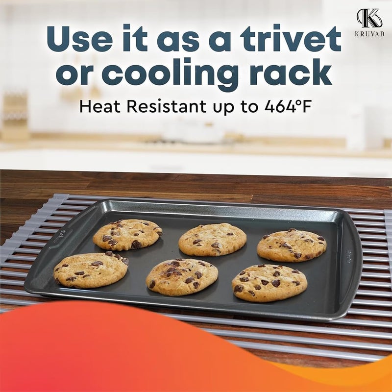 Kruvad Over The Sink Drying Mat Dish Roll Multipurpose Dish Drainer Fruits Vegetable Rinser SiliconeCoated Stainless Steel Warm Gray Large 52 x 345 Dish Roll Rack - Image 2