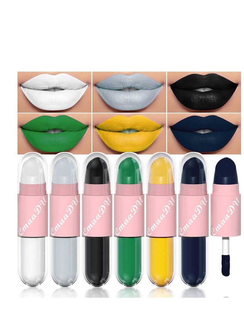 KASTWAVE 6 Colors 2 in 1 Lipstick Lip Gloss, 12 Hours Long Lasting Smudge Proof Liquid Lipstick, Glamorous Personalized Color, White Grey Black Green Yellow Dark Blue Matte Lipstick - Image 1