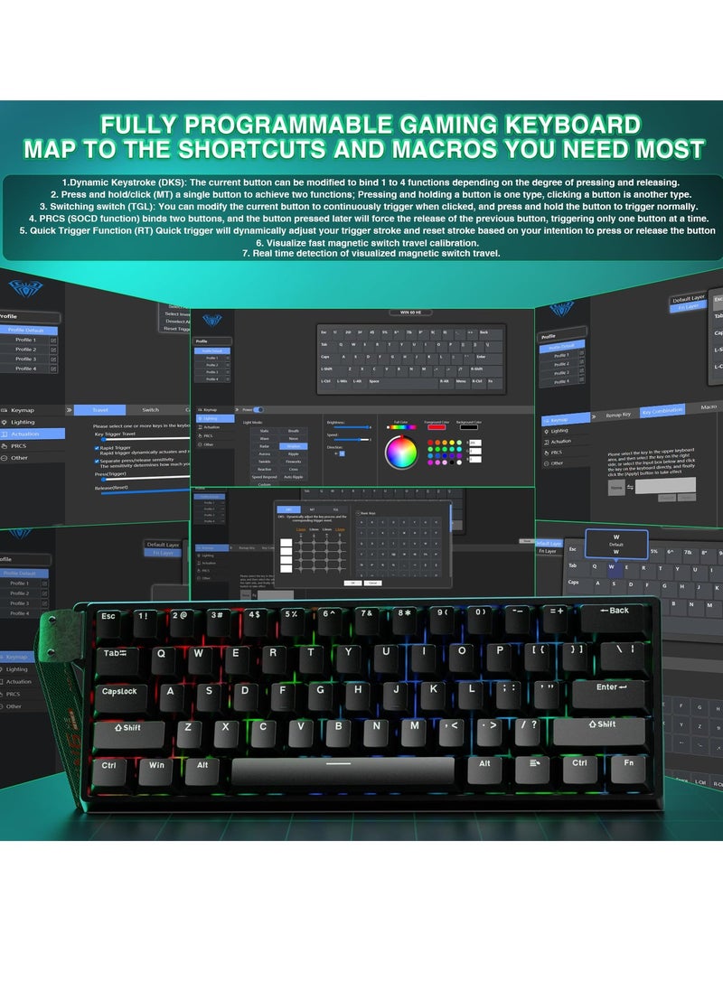 AULA AULA WIN60 HE Mechanical Gaming Keyboard Wired,Hall Effect Magnetic Switches,Adjustable Actuation Rapid Trigger,8K Polling Rate,RGB Backlight,60% Percent Keyboard for Mac/Win (BLACK)  - Image 4