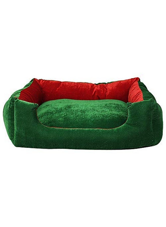 SRI Velvet Rectangle Shape Cat Bed & Puppy For Dog Bed (S, Green & Red) - Image 1