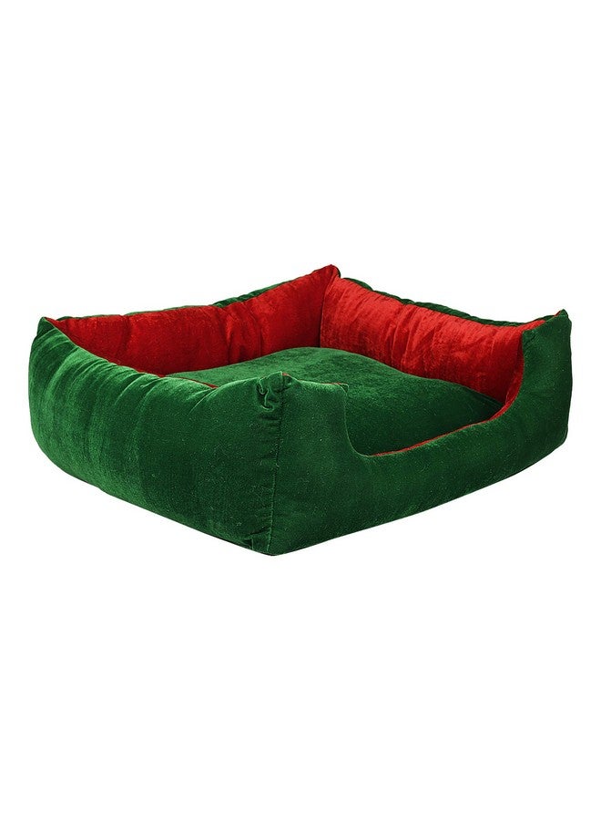 SRI Velvet Rectangle Shape Cat Bed & Puppy For Dog Bed (S, Green & Red) - Image 2