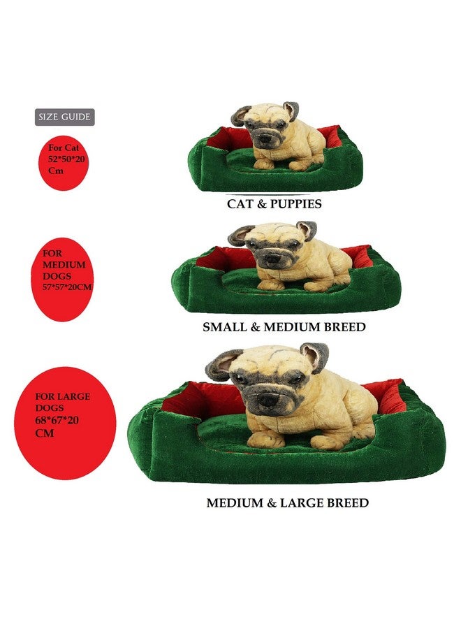 SRI Velvet Rectangle Shape Cat Bed & Puppy For Dog Bed (S, Green & Red) - Image 5