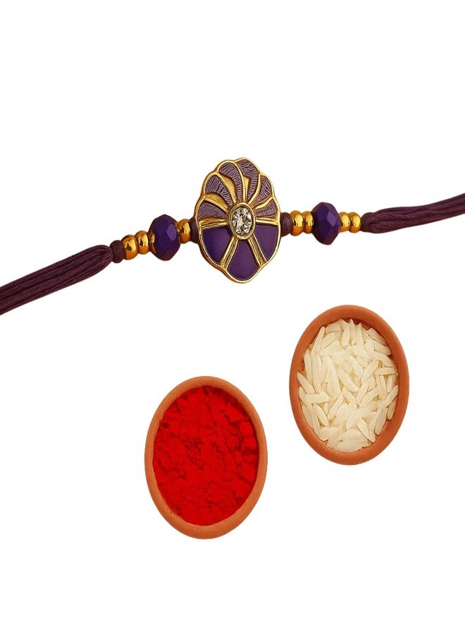 Sage Square Rakhi for Brother, Bhai with Roli Chawal | Raksha Bandhan | Designer Beads, Stones, Decorative Work | Stylish Handcrafted Rakhi Gifting for Sibling Festival Celebration (Type 33) - Image 1