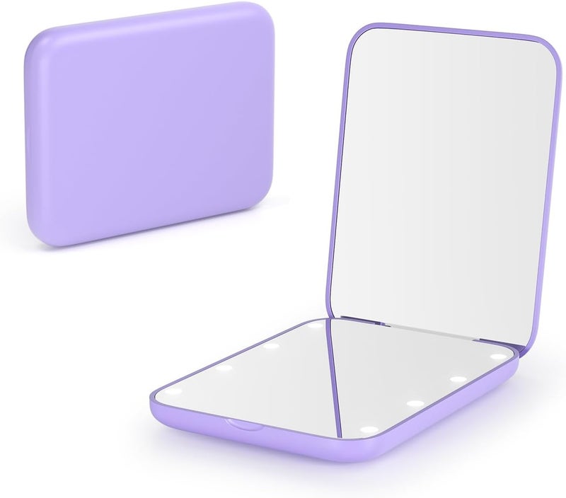 Kintion Pocket Mirror, 1X/3X Magnification LED Compact Travel Makeup Mirror with Light for Purse, 2-Sided, Portable, Folding, Handheld, Small Lighted Mirror for Gift, Purple - Image 1