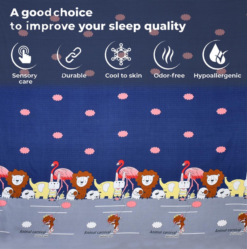 FRESH FROM LOOM Glace Cotton Wrinkle Free Soft Hypoallergenic Bed Sheet | Cartoon Printed Double Bedsheets King Size for Kids with 2 Pillow Cover (90x95 Inches/Animal Blue), 144 TC - Image 3