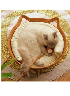 A.M Handwoven Cotton Rope Cat Bed Cat Hammock Foldable Sleeping Nest Basket Handmade Natural Cradle Scratcher Cuddler for Kitten Cute Style with a Playing Rope Ball  - Image 2