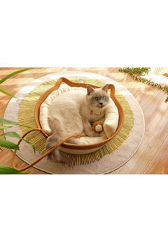 A.M Handwoven Cotton Rope Cat Bed Cat Hammock Foldable Sleeping Nest Basket Handmade Natural Cradle Scratcher Cuddler for Kitten Cute Style with a Playing Rope Ball  - Image 4