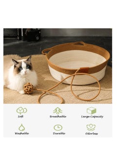A.M Handwoven Cotton Rope Cat Bed Cat Hammock Foldable Sleeping Nest Basket Handmade Natural Cradle Scratcher Cuddler for Kitten Cute Style with a Playing Rope Ball  - Image 5