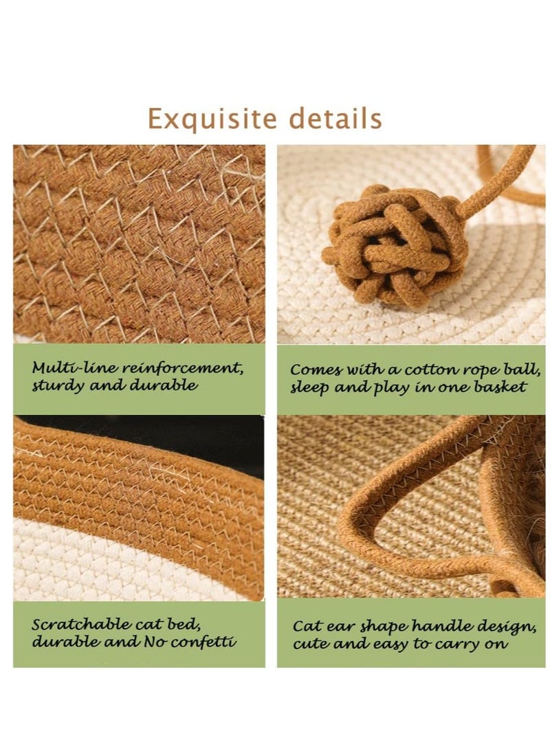 A.M - Handwoven Cotton Rope Cat Bed Cat Hammock Foldable Sleeping Nest Basket Handmade Natural Cradle Scratcher Cuddler for Kitten Cute Style with a Playing Rope Ball - Image 1