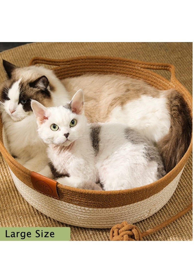 A.M - Handwoven Cotton Rope Cat Bed Cat Hammock Foldable Sleeping Nest Basket Handmade Natural Cradle Scratcher Cuddler for Kitten Cute Style with a Playing Rope Ball - Image 1