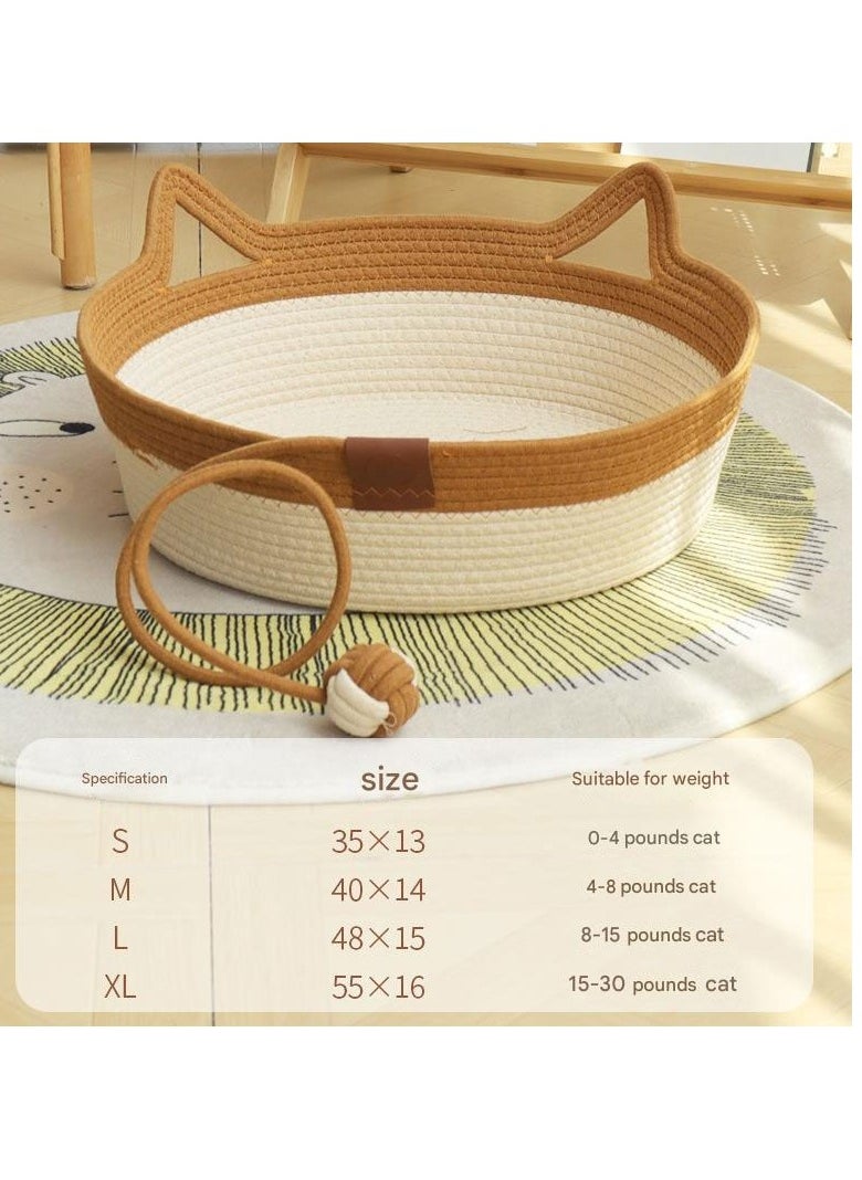 A.M - Handwoven Cotton Rope Cat Bed Cat Hammock Foldable Sleeping Nest Basket Handmade Natural Cradle Scratcher Cuddler for Kitten Cute Style with a Playing Rope Ball - Image 1