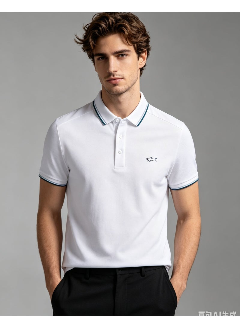 Paul & Shark Men Short Sleeve Casual Polo Shirt, Regular Fit For Daily Office Wear - White - Image 5