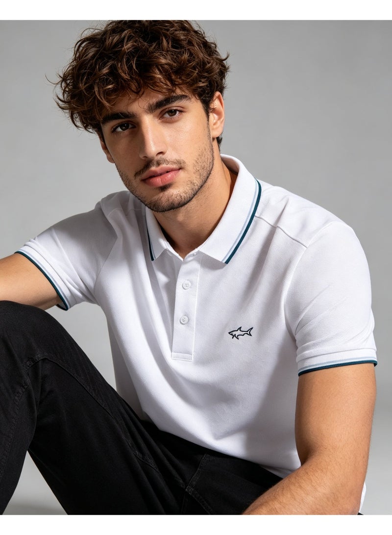 Paul & Shark Men Short Sleeve Casual Polo Shirt, Regular Fit For Daily Office Wear - White - Image 1