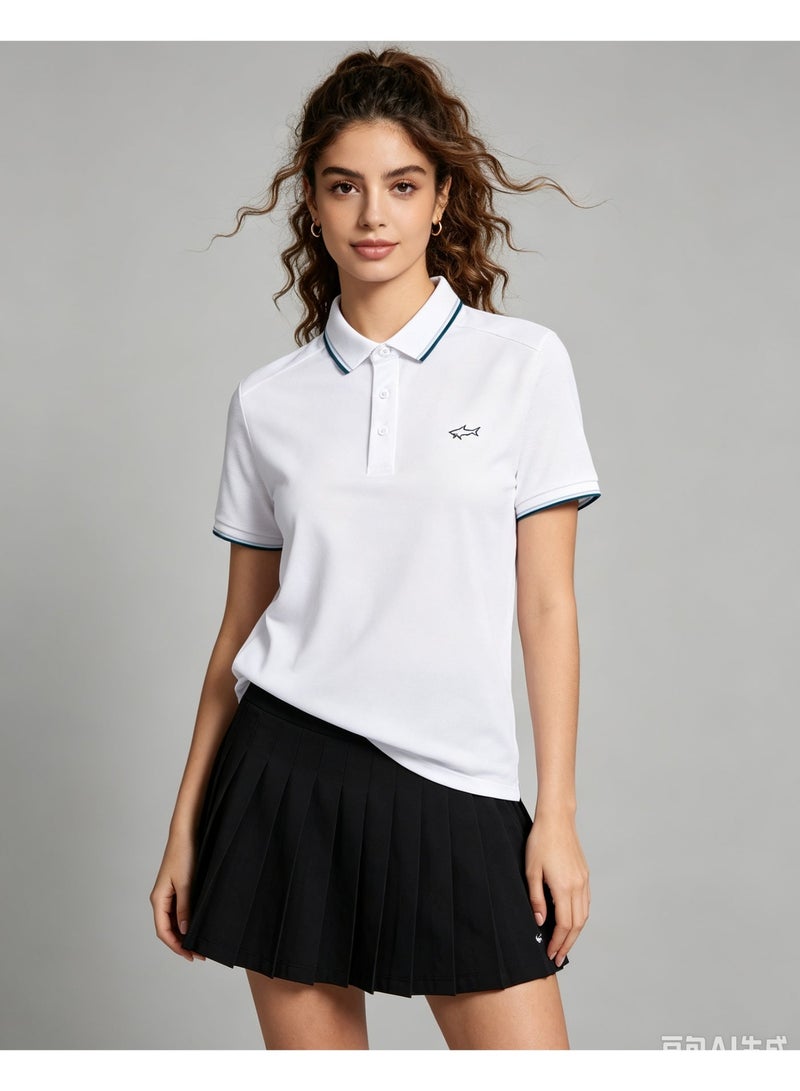 Paul & Shark Men Short Sleeve Casual Polo Shirt, Regular Fit For Daily Office Wear - White - Image 4